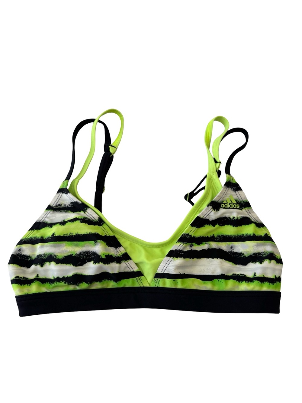 Adidas Women’s Sports Bra Size 6 Neon Green Black Striped Y2K Workout